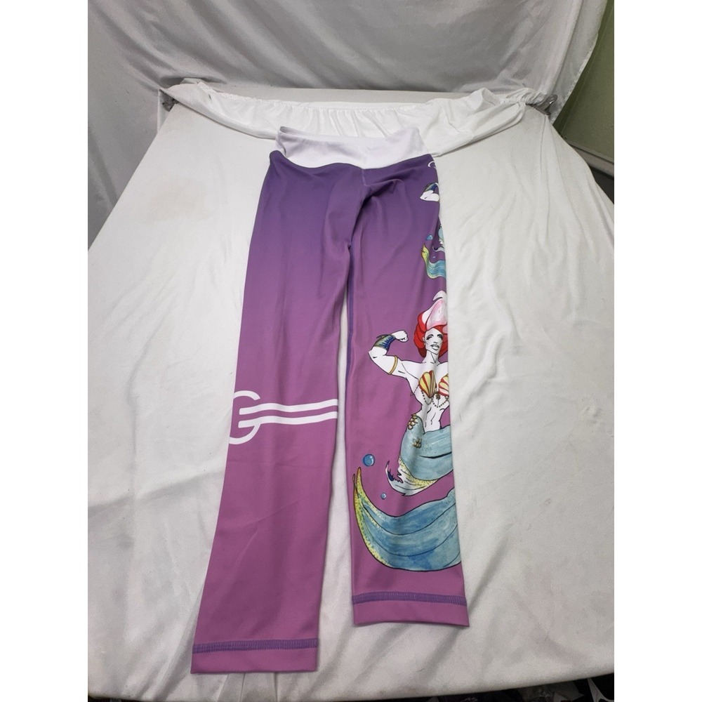 grrrl‎ leggings Mermaid Amanda Heather Ocean Beach Size Medium Purple And White